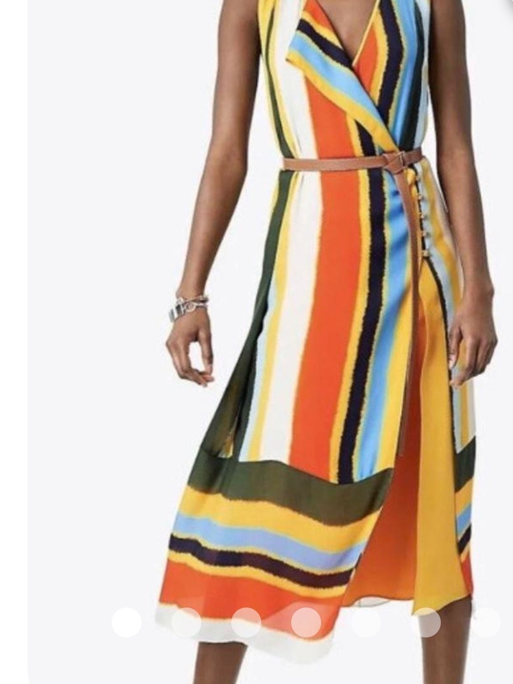Tory Burch Striped V-Neck Midi Dress